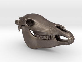 Horse Skull Pendant - 50mm in Polished Bronzed Silver Steel
