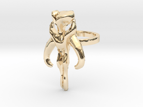 3d Star Wars Mandalorian, Size 6 in 14k Gold Plated Brass