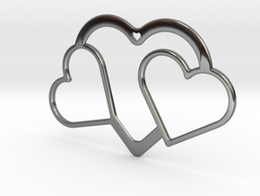 Hearts Necklace / Pendant-04 in Fine Detail Polished Silver