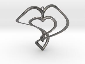 Hearts Necklace / Pendant-01 in Polished Nickel Steel