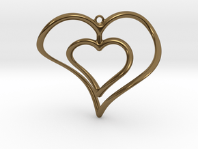 Hearts Necklace / Pendant-02 in Polished Bronze