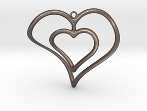 Hearts Necklace / Pendant-02 in Polished Bronzed Silver Steel