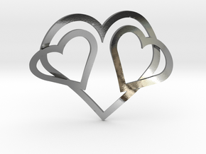 Hearts Necklace / Pendant-05 in Polished Silver