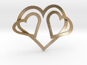 Hearts Necklace / Pendant-05 in Polished Gold Steel