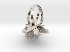 Double Cherry Blossom Ring in Rhodium Plated Brass: 5.5 / 50.25