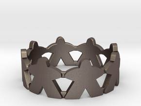 Meeple ring, size 13 1/2 (US) / 71 (ISO) in Polished Bronzed Silver Steel