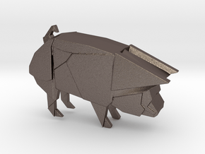 Origami Pig in Polished Bronzed Silver Steel
