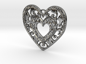 Flourish Heart Pendant in Fine Detail Polished Silver