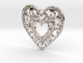 Flourish Heart Pendant in Rhodium Plated Brass