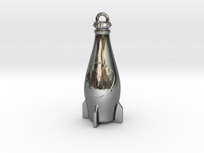 Nuka Cola Bottle Keychain in Fine Detail Polished Silver