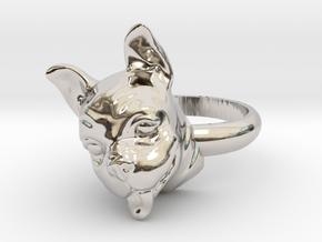 French Bulldog  ring in Rhodium Plated Brass