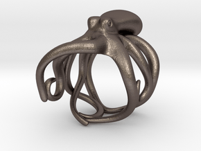 Octopus Ring 21mm in Polished Bronzed Silver Steel