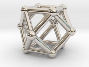 0281 Cuboctahedron V&E (a=1cm) #002 in Rhodium Plated Brass