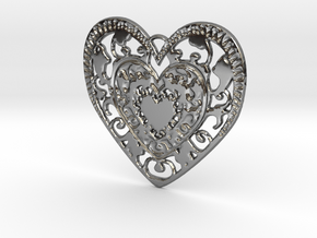 Flourish Whole Heart Pendant in Fine Detail Polished Silver