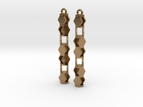 Stacked Hexagon Earrings in Natural Brass