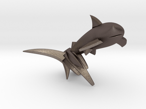 Key Chain - Jumping Shark  in Polished Bronzed Silver Steel