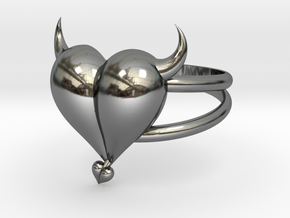 Size 11 Evil Heart Ring in Fine Detail Polished Silver