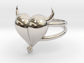 Size 10 Evil Heart Ring in Rhodium Plated Brass