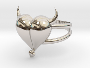 Size 8 Evil Heart Ring in Rhodium Plated Brass