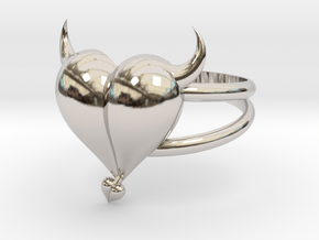 Size 6 Evil Heart Ring in Rhodium Plated Brass