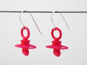 Pacifier Earrings in Pink Processed Versatile Plastic