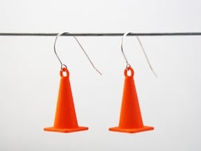 Traffic Cone Earrings in Orange Processed Versatile Plastic