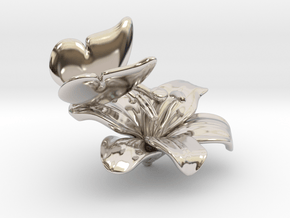 Butterfly And Lily Flower - S in Rhodium Plated Brass