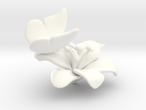 Butterfly And Lily Flower - S in White Processed Versatile Plastic