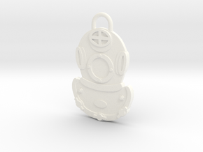 Diving Helmet Keychain in White Processed Versatile Plastic