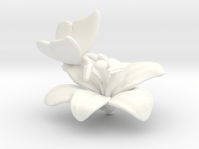 Butterfly And Lily Flower - L in White Processed Versatile Plastic