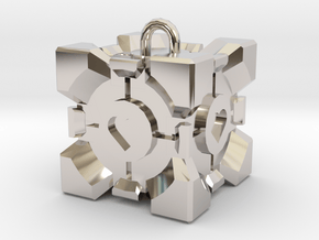 Companion Cube Pendant in Rhodium Plated Brass