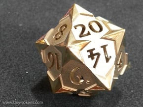 'Starry' D20 Balanced Gaming Die in Polished Brass