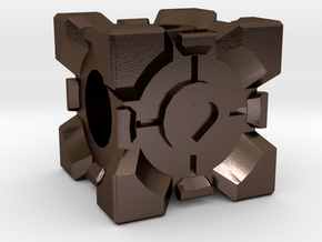 Companion Cube Bead in Polished Bronze Steel