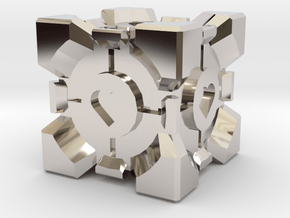 Companion Cube  in Rhodium Plated Brass