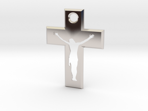 Crucifix Alfa 4x3cm in Rhodium Plated Brass