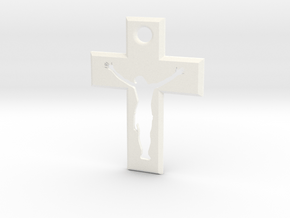 Crucifix Alfa 4x3cm in White Processed Versatile Plastic