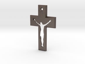 Crucifix Gamma 5x3cm in Polished Bronzed Silver Steel