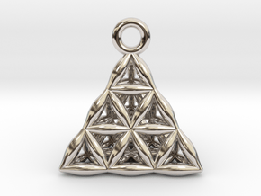 Flower Of Life Tetrahedron Pendant in Rhodium Plated Brass