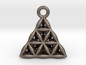 Flower Of Life Tetrahedron Pendant in Polished Bronzed Silver Steel