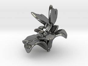 Butterfly And Lily Flower 1 Rock - M in Fine Detail Polished Silver