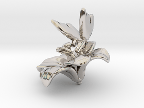 Butterfly And Lily Flower 1 Rock - M in Rhodium Plated Brass