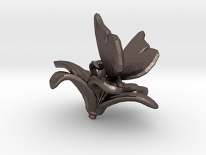 Butterfly And Lily Flower 1 Rock - L in Polished Bronzed Silver Steel
