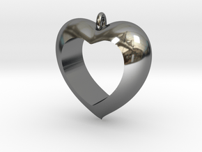 Heart Pendant #4 in Fine Detail Polished Silver