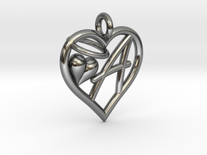 HEART A in Fine Detail Polished Silver