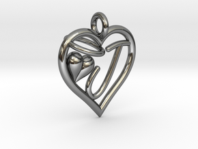 HEART J in Fine Detail Polished Silver