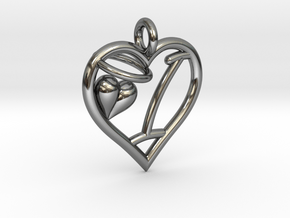 HEART I in Fine Detail Polished Silver