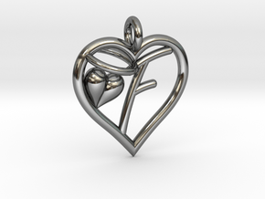 HEART F in Fine Detail Polished Silver
