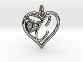HEART C in Fine Detail Polished Silver