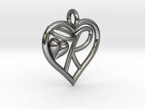 HEART R in Fine Detail Polished Silver