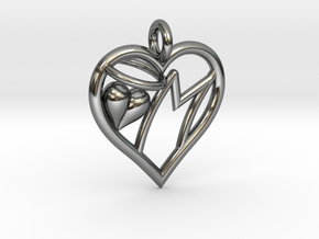 HEART M in Fine Detail Polished Silver